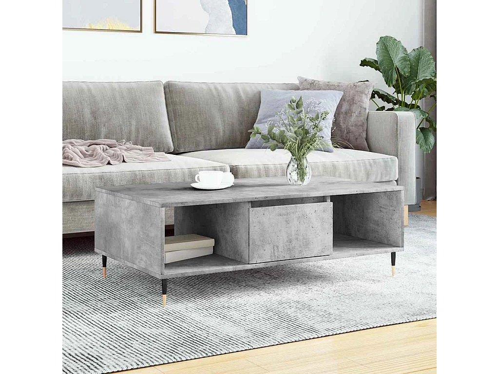 Table basse gris béton 104x60x35 cm bois d'ingénierie
