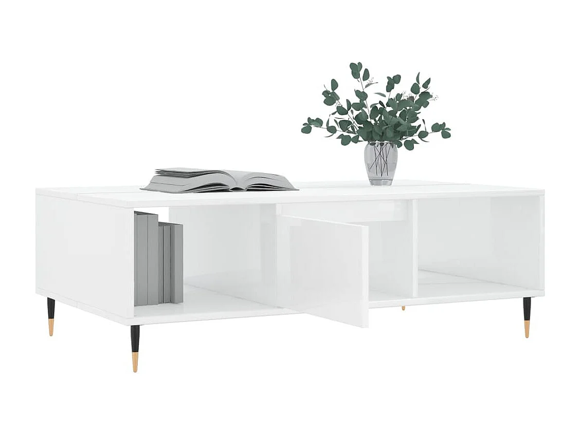Table basse blanc brillant 104x60x35 cm bois d'ingénierie