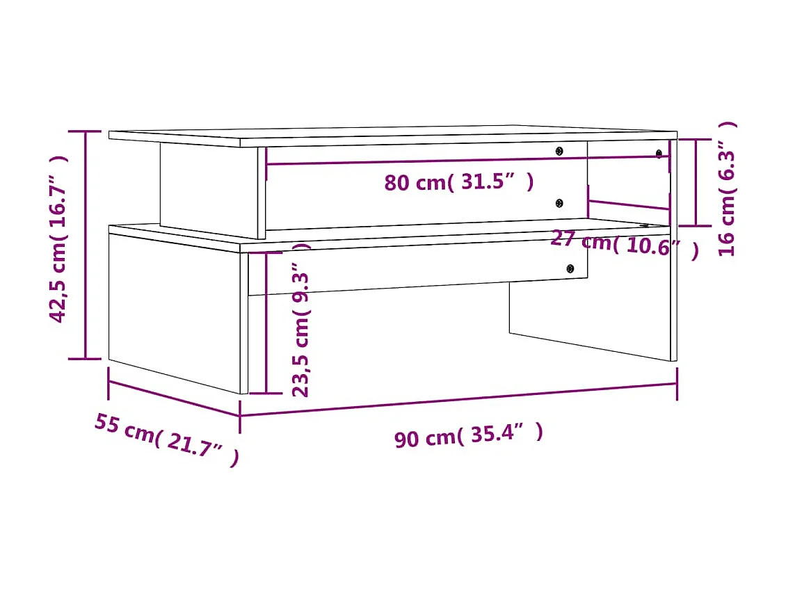 Table basse gris béton 90x55x42,5 cm bois d'ingénierie