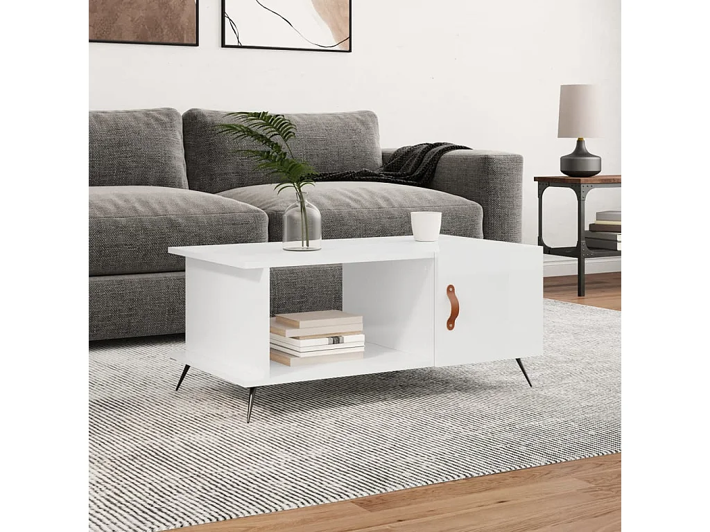 Table basse Blanc brillant 90x50x40 cm Bois d'ingénierie