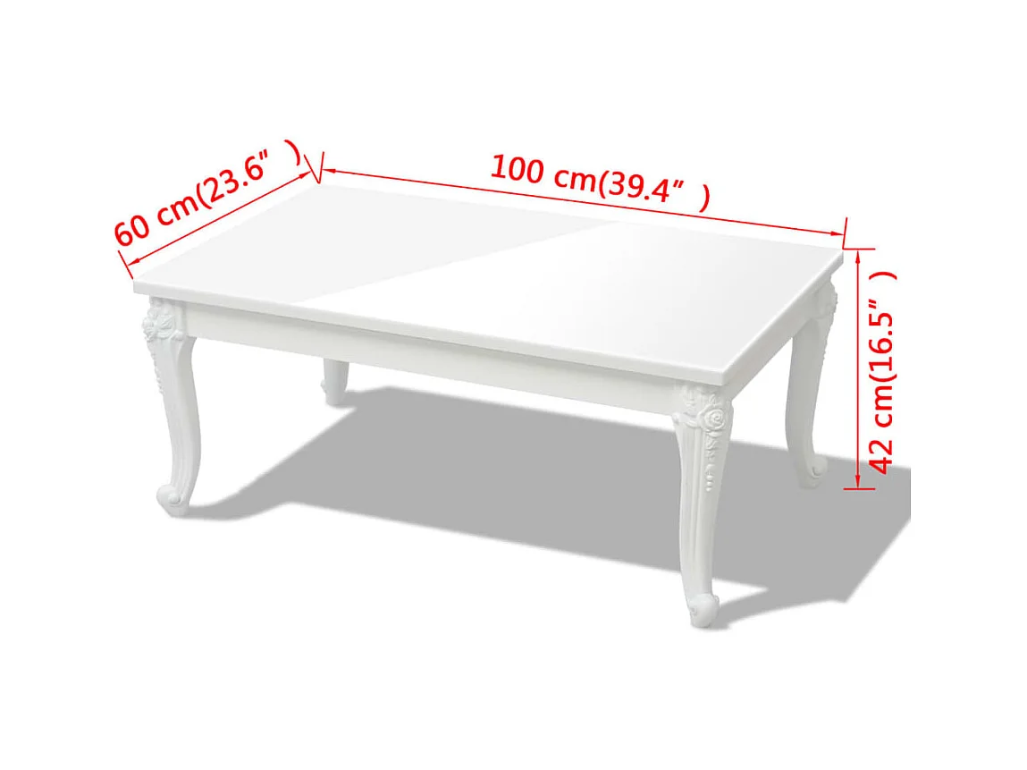 Mesa de centro blanco brillante 100x60x42 cm