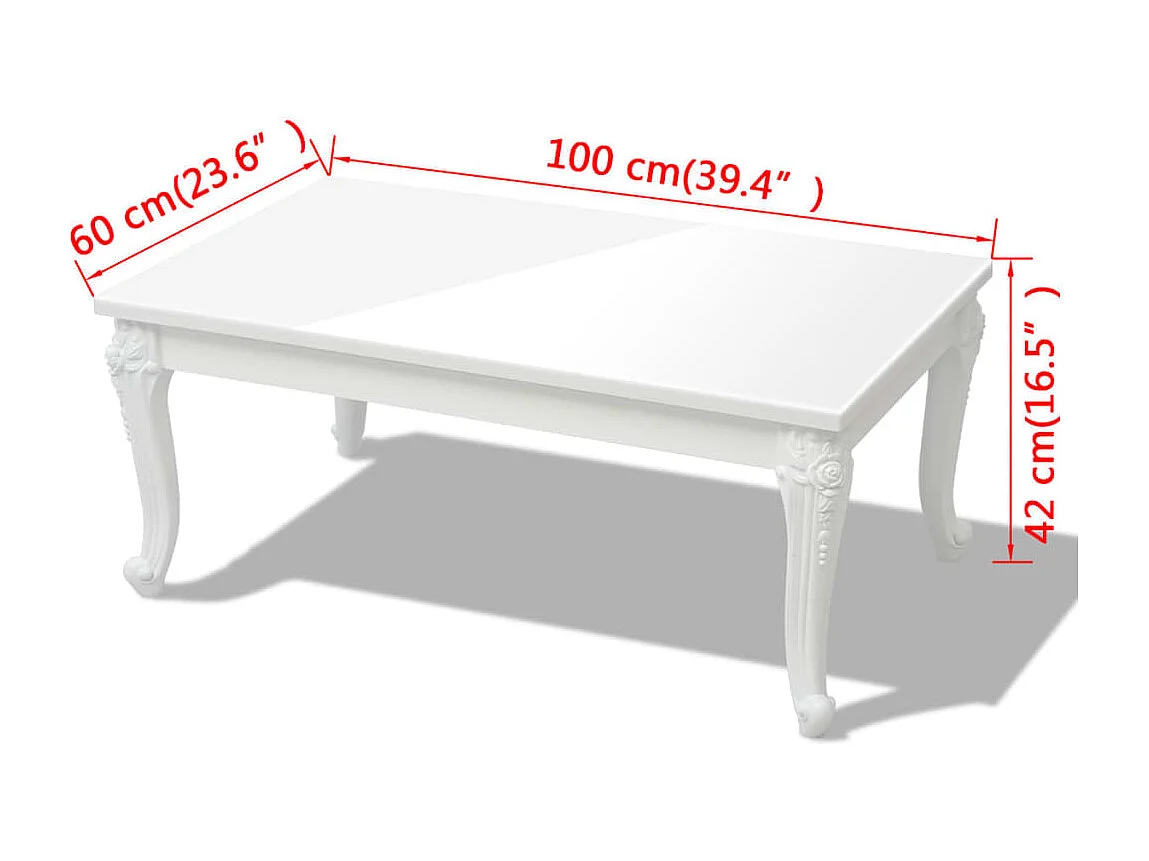 Table basse 100x60x42 cm Blanc brillant