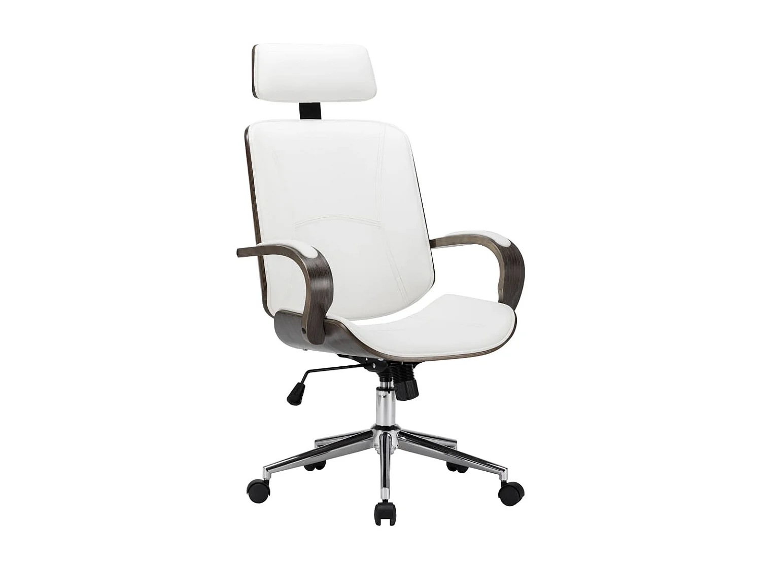 Chaise de bureau avec appuie-tête Blanc Similicuir et bois