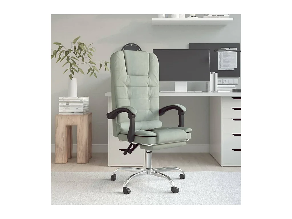 Fauteuil de massage inclinable de bureau Gris clair Velours