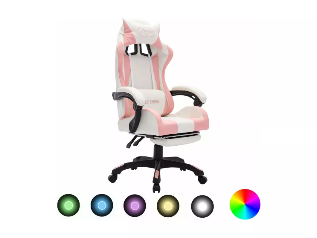 Kauf Unique Gaming-Stuhl mit RGB LED-Leuchten Rosa und Weiß Kunstleder