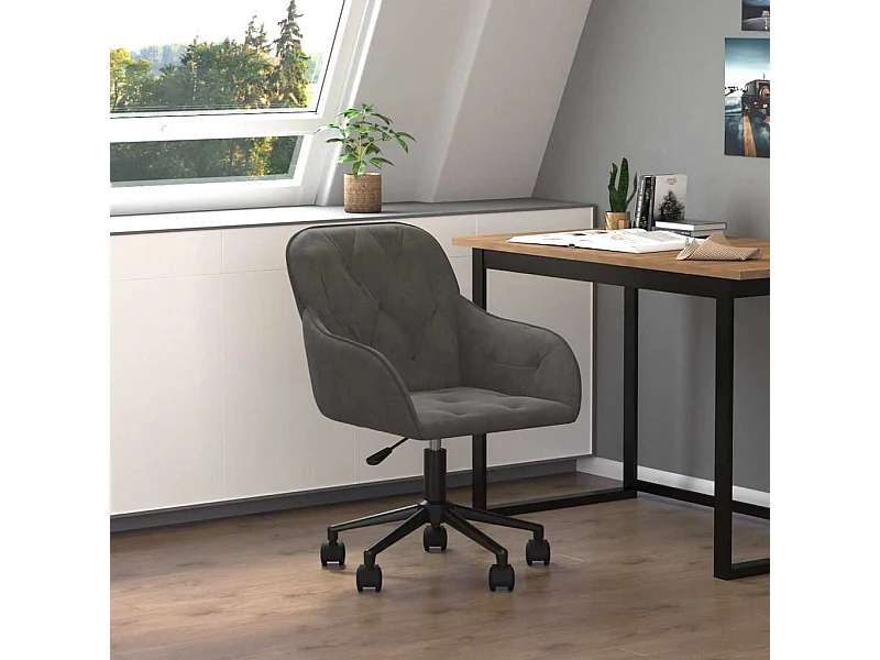 Chaise pivotante de bureau Gris foncé Velours