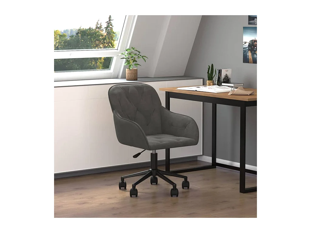 Chaise pivotante de bureau Gris foncé Velours