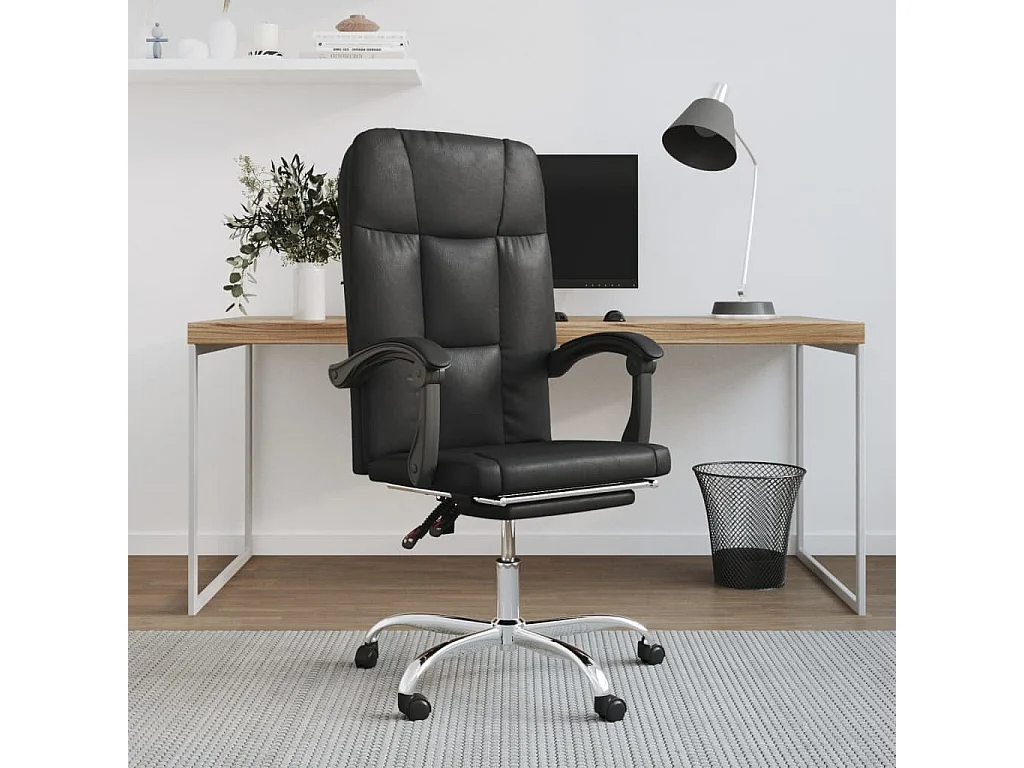 Silla de oficina reclinable cuero sintético negro