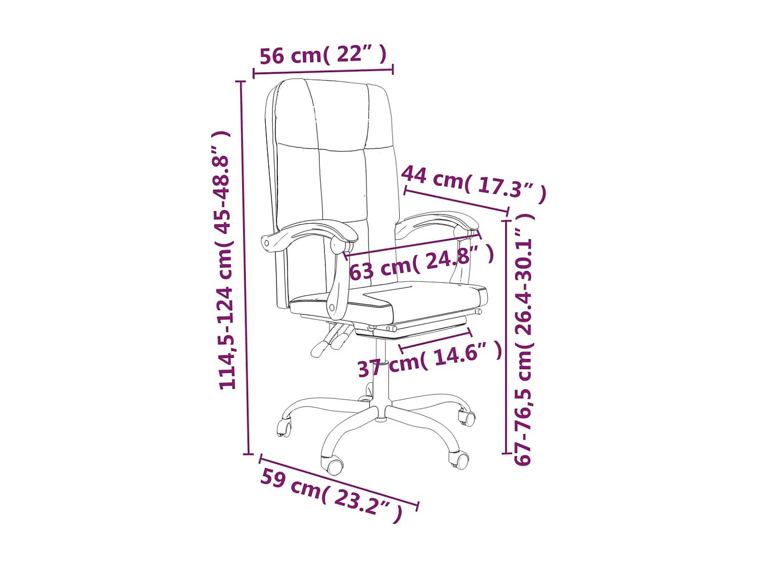 Silla de oficina reclinable cuero sintético negro