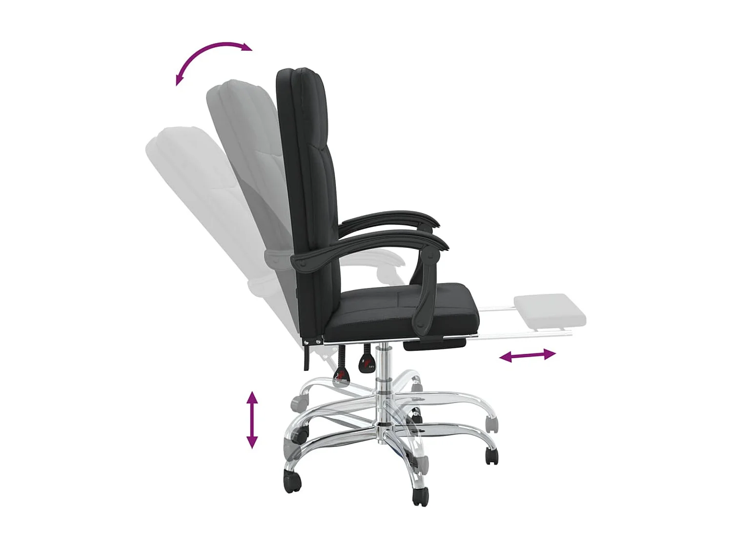 Silla de oficina reclinable cuero sintético negro