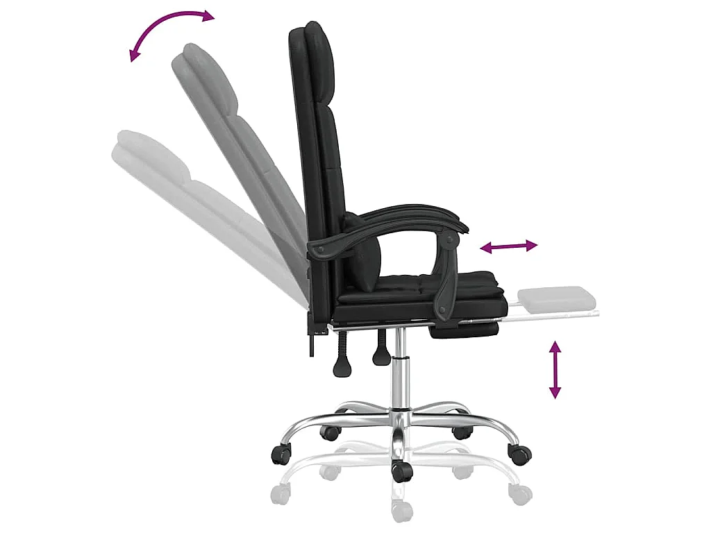 Cadeira escritório massagens reclinável couro artificial preto