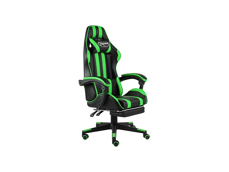 Fauteuil de jeux vidéo avec repose-pied Noir et vert Similicuir