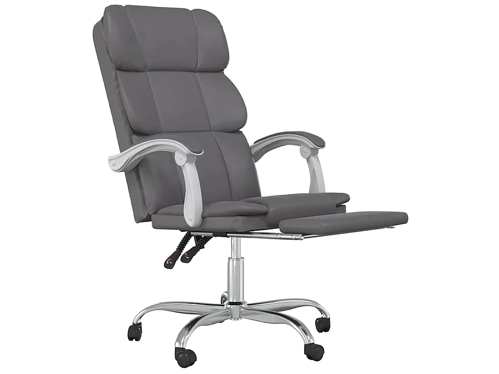 Cadeira de escritório reclinável couro artificial cinzento
