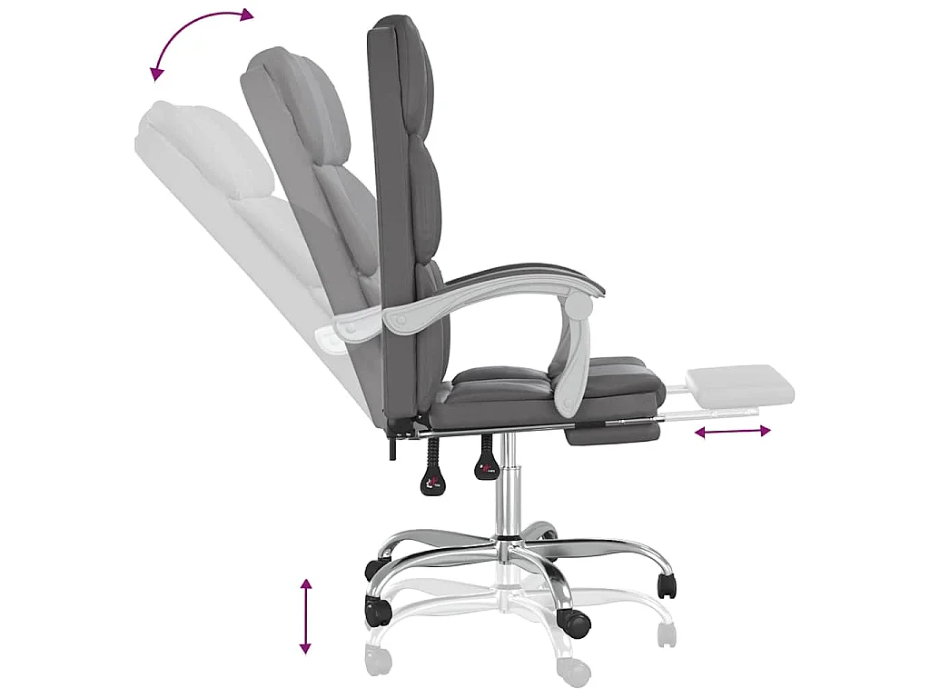 Cadeira de escritório reclinável couro artificial cinzento