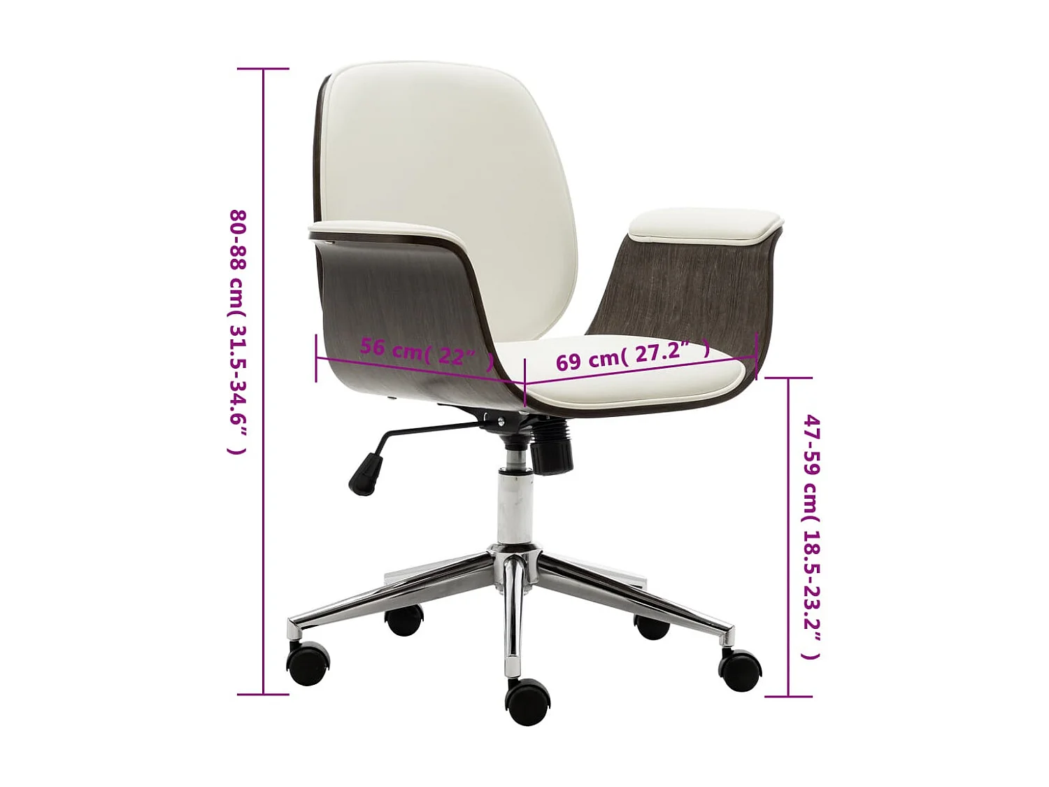 Kantoorstoel gebogen hout en kunstleer wit