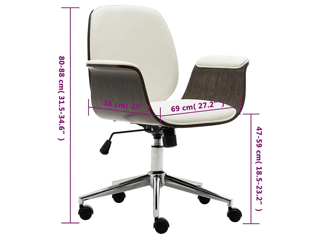 Bürostuhl Weiß Bugholz und Kunstleder