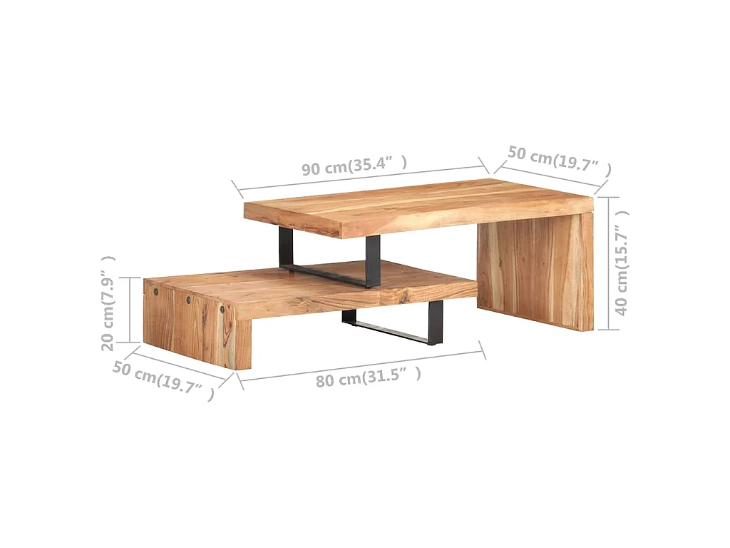 Set Tavolini da Salotto 2 pz in Legno Massello di Acacia