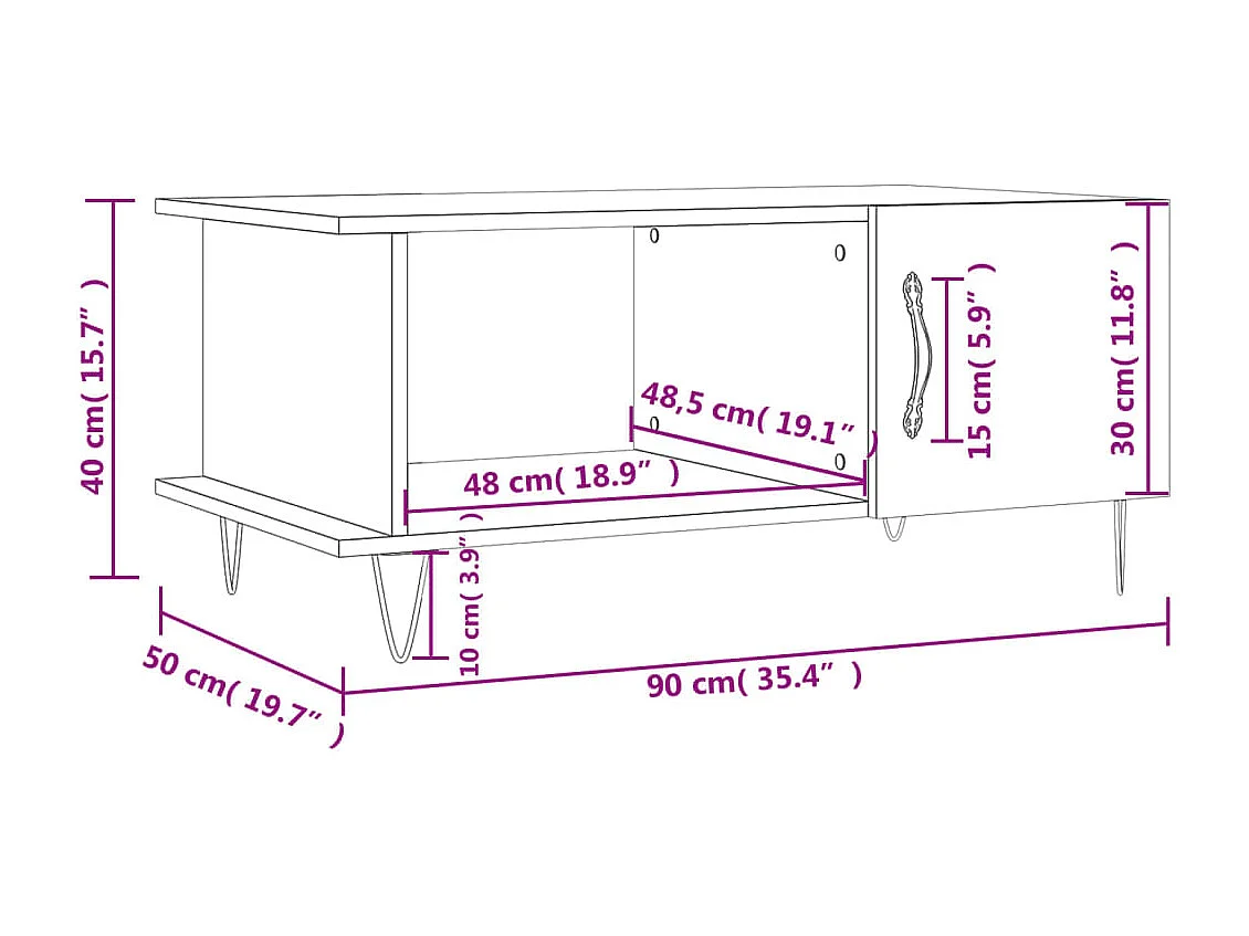 Table basse chêne marron 90x50x40 cm bois d'ingénierie