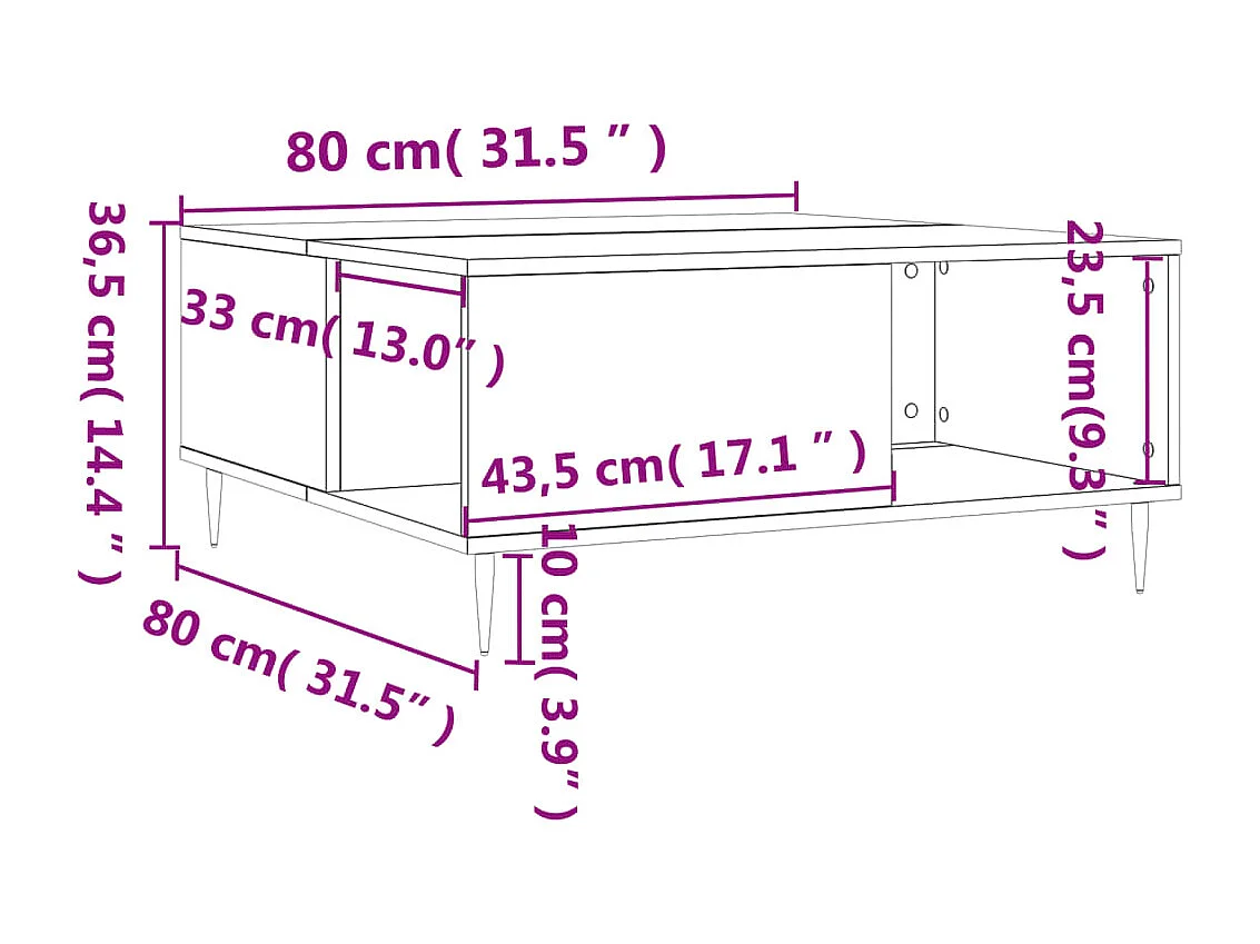 Table basse blanc 80x80x36,5 cm bois d'ingénierie