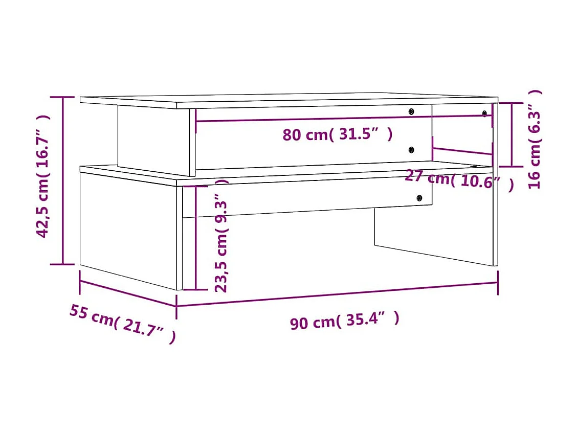 Table basse blanc brillant 90x55x42,5 cm bois d'ingénierie