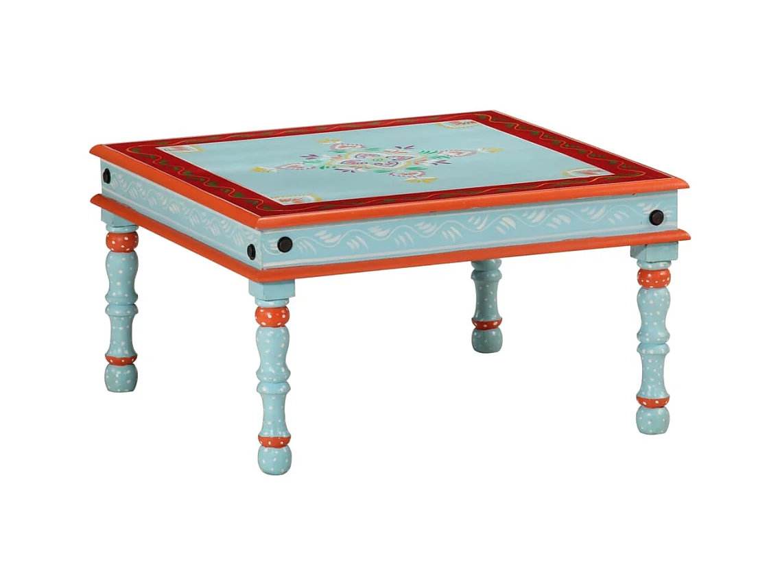 Table basse bleu bois de manguier massif peint à la main