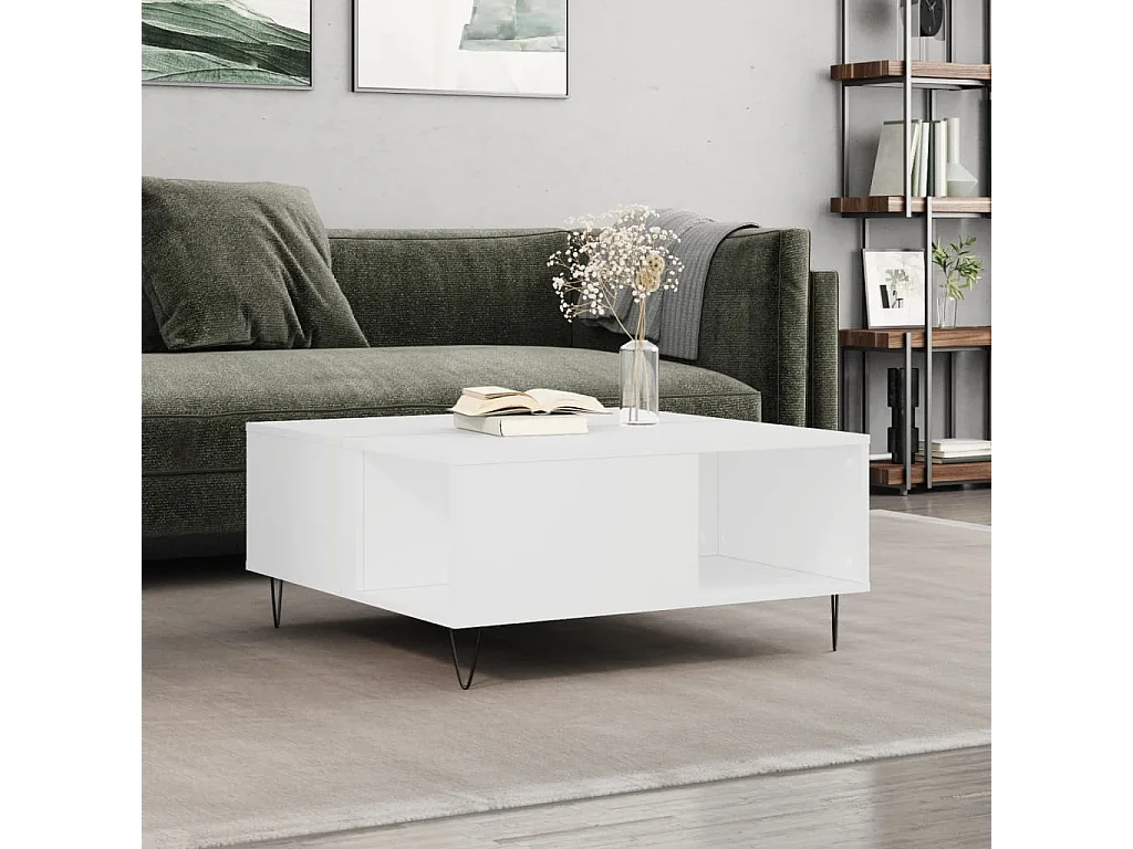 Tavolino da Salotto Bianco 80x80x36,5 cm in Legno Multistrato