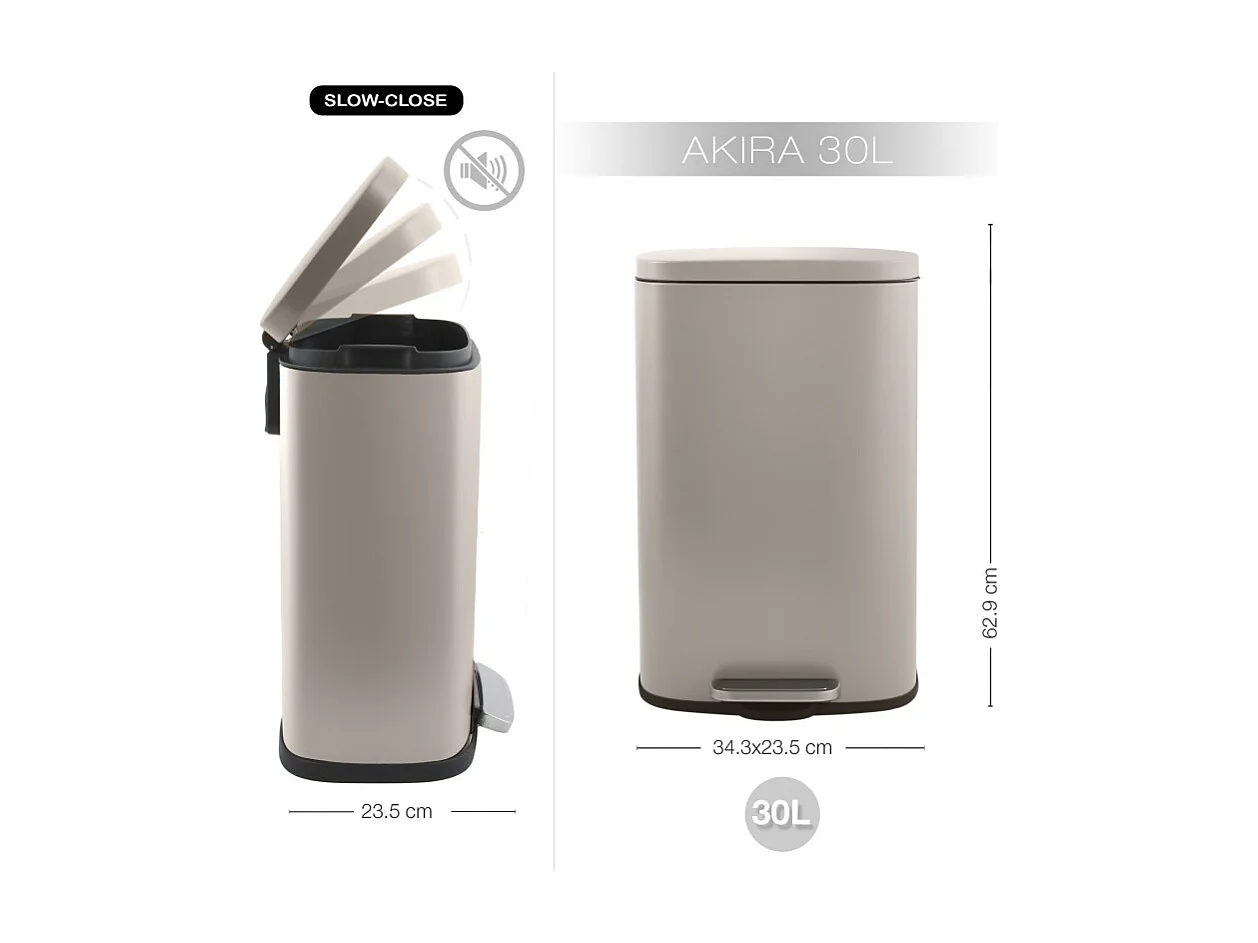 Poubelle à  pédale de cuisine Acier AKIRA 30L Taupe mat Spirella