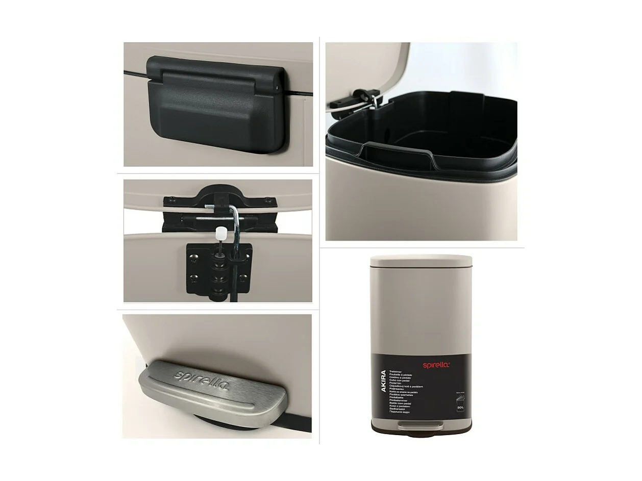 Poubelle à  pédale de cuisine Acier AKIRA 30L Taupe mat Spirella