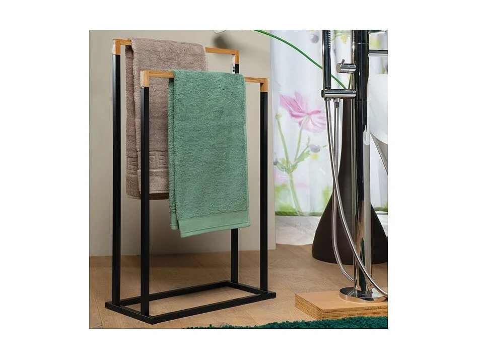 Porte serviettes CHIC Acier & Bambou Noir Spirella