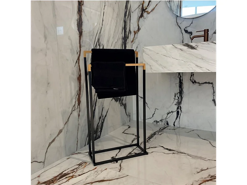 Porte serviettes CHIC Acier & Bambou Noir Spirella