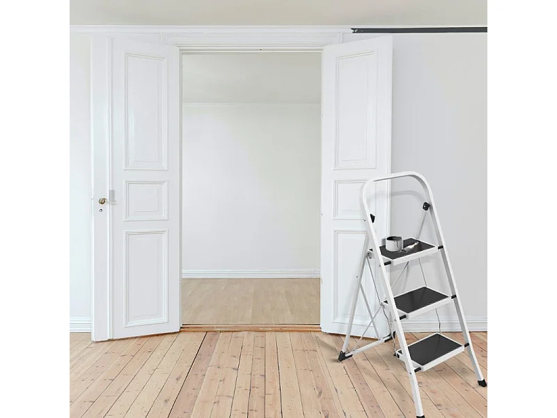 Escabeau 3 Marches pliant & antidérapant Acier Max 150kg (46x71x105cm) MSV