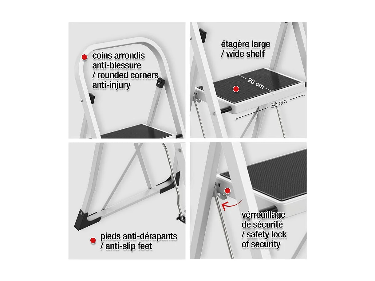 Escabeau 3 Marches pliant & antidérapant Acier Max 150kg (46x71x105cm) MSV