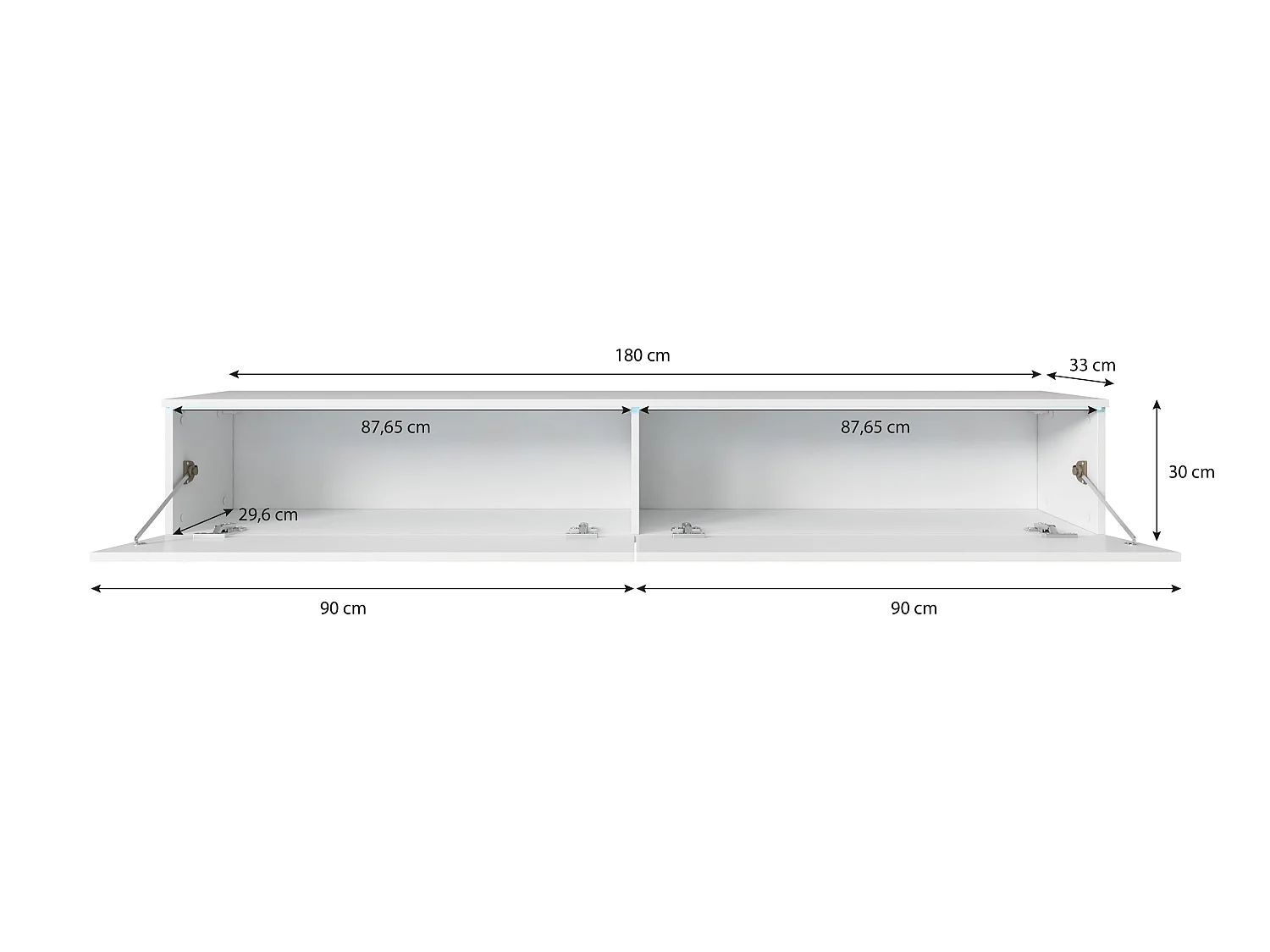 Mobile TV - 180 cm - Antracite con frontale a spina di pesce bianco - con LED - KANE