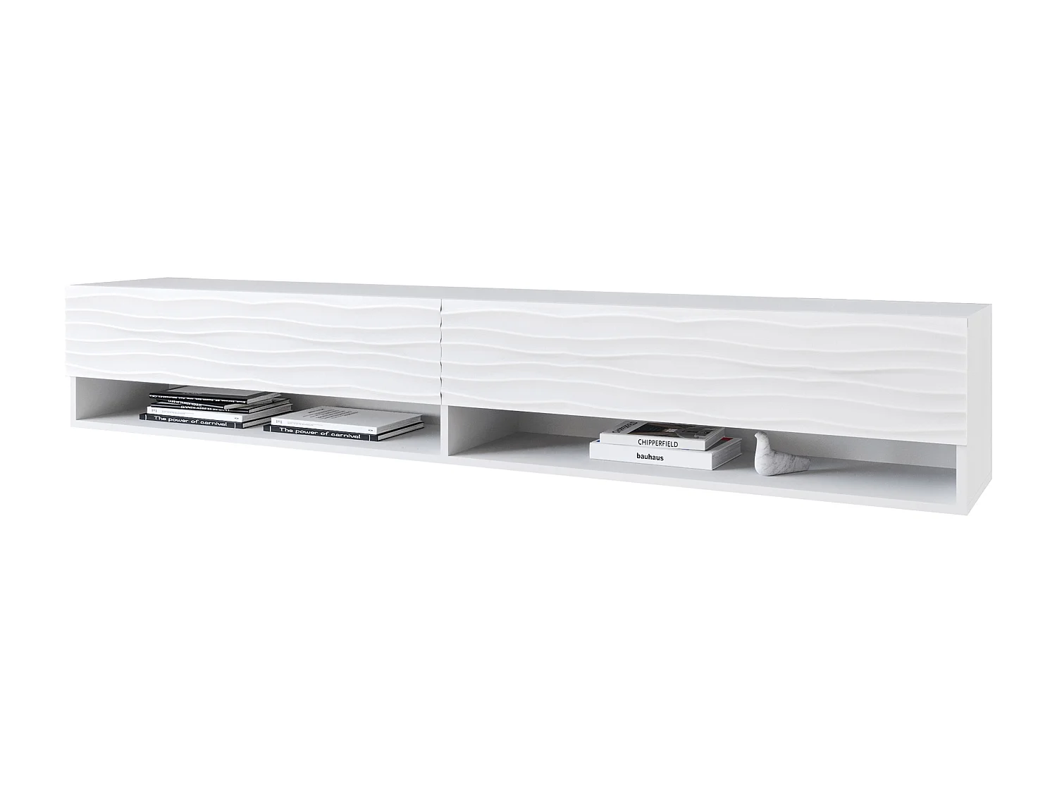 Mueble de TV - 180 cm - blanco con frente ondulado - con LED - WANDER