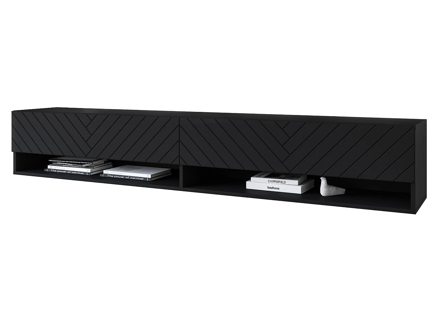 Mueble de TV - 180 cm - grafito negro/negro con diseño en espiga - con LED - WANDER