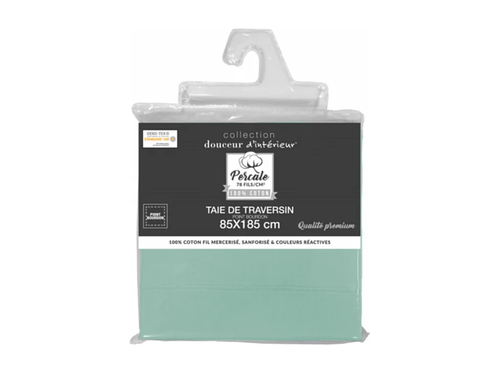 Funda de almohada percal color salvia 85 x 185 cm