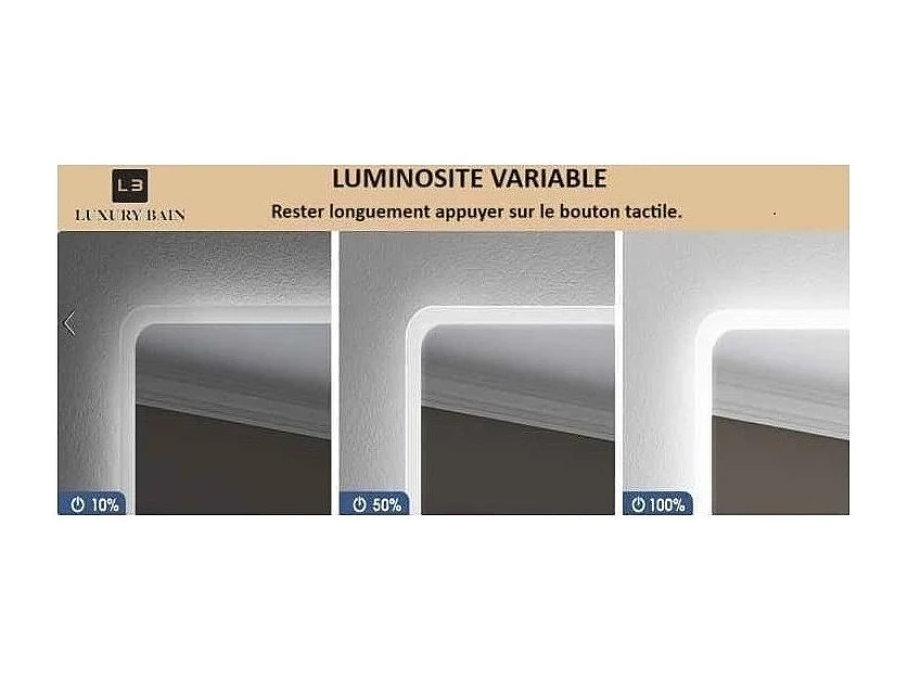LuxuryBain- Miroir de salle de bain LED à luminosité variable rectangulaire 50x70