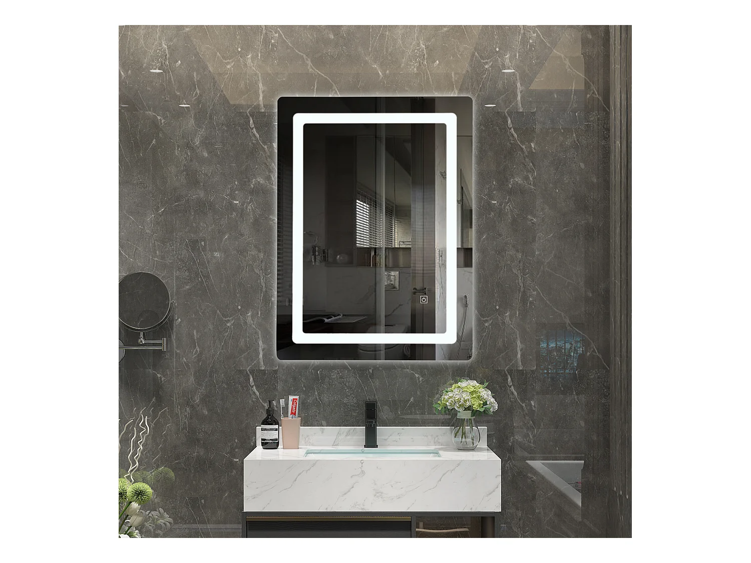 LuxuryBain- Miroir de salle de bain LED à luminosité variable rectangulaire 50x70