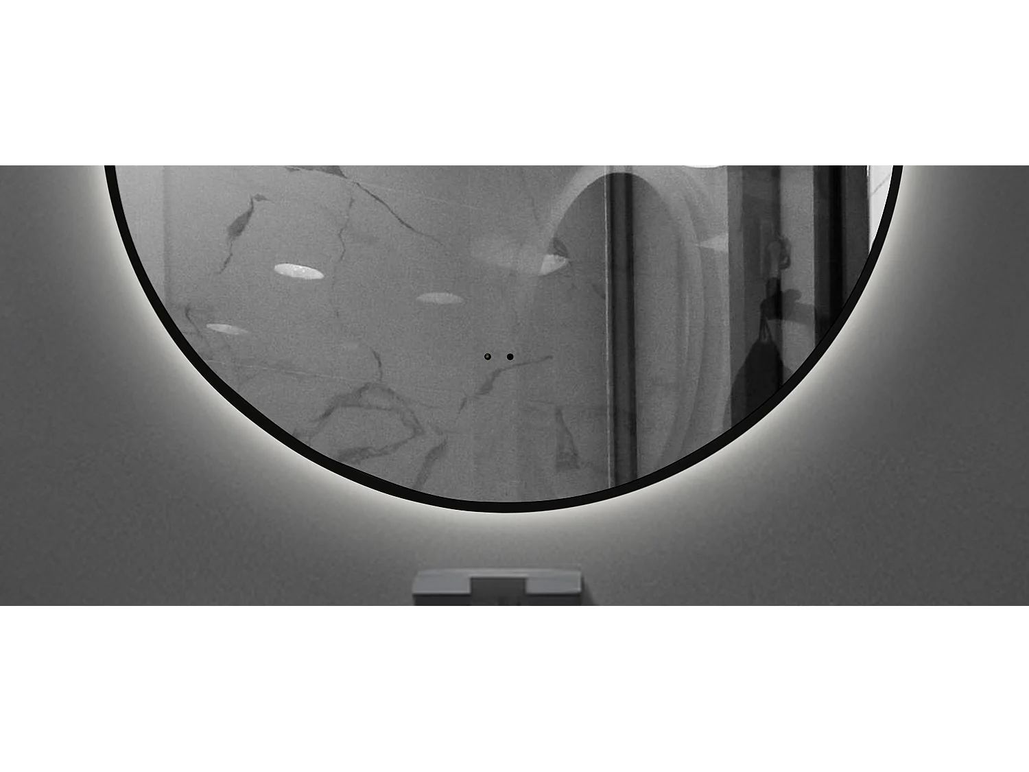 LuxuryBain- Miroir de salle de bain LED à luminosité variable 60cm rond avec cadre en aluminium noir et touche sensitive