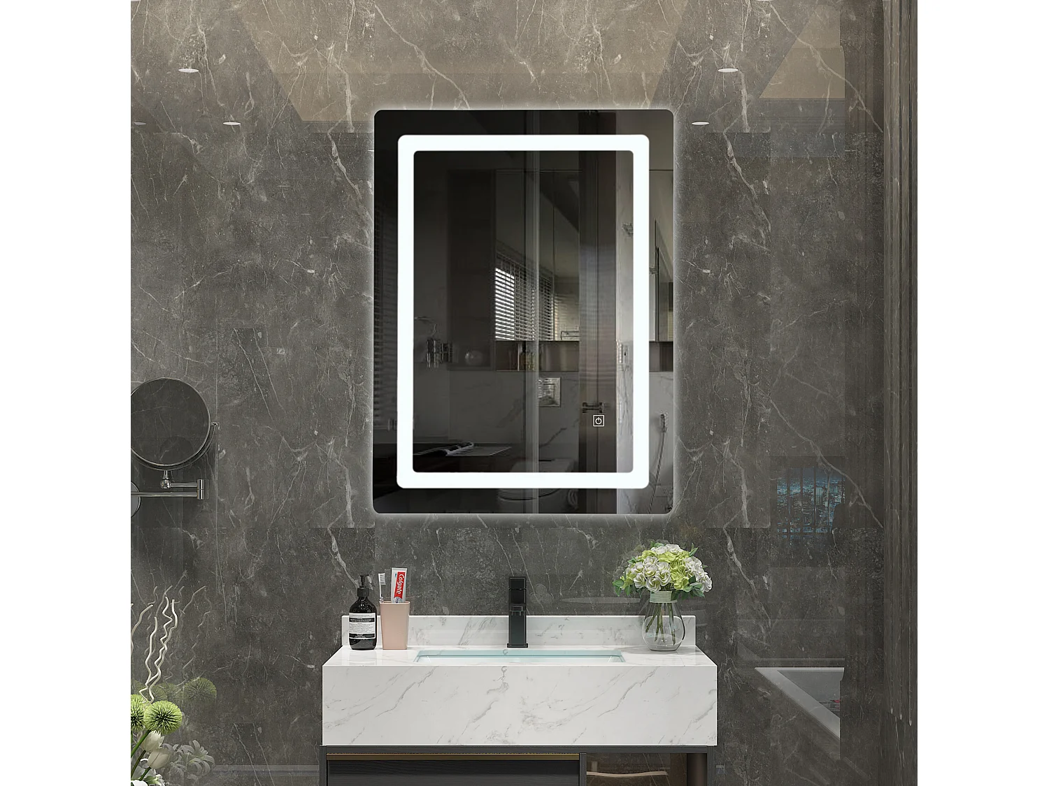 LuxuryBain- Miroir de salle de bain LED à luminosité variable rectangulaire 60x80
