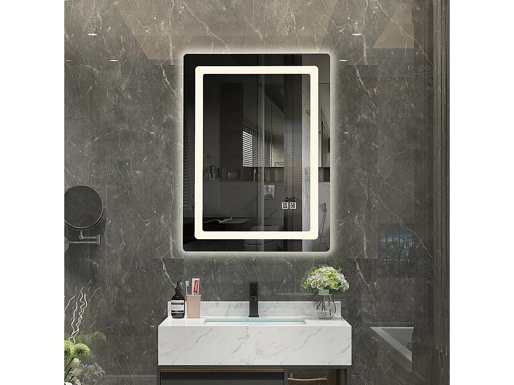 LuxuryBain- Miroir de salle de bain LED 60x80cm anti buée à luminosité variable rectangulaire