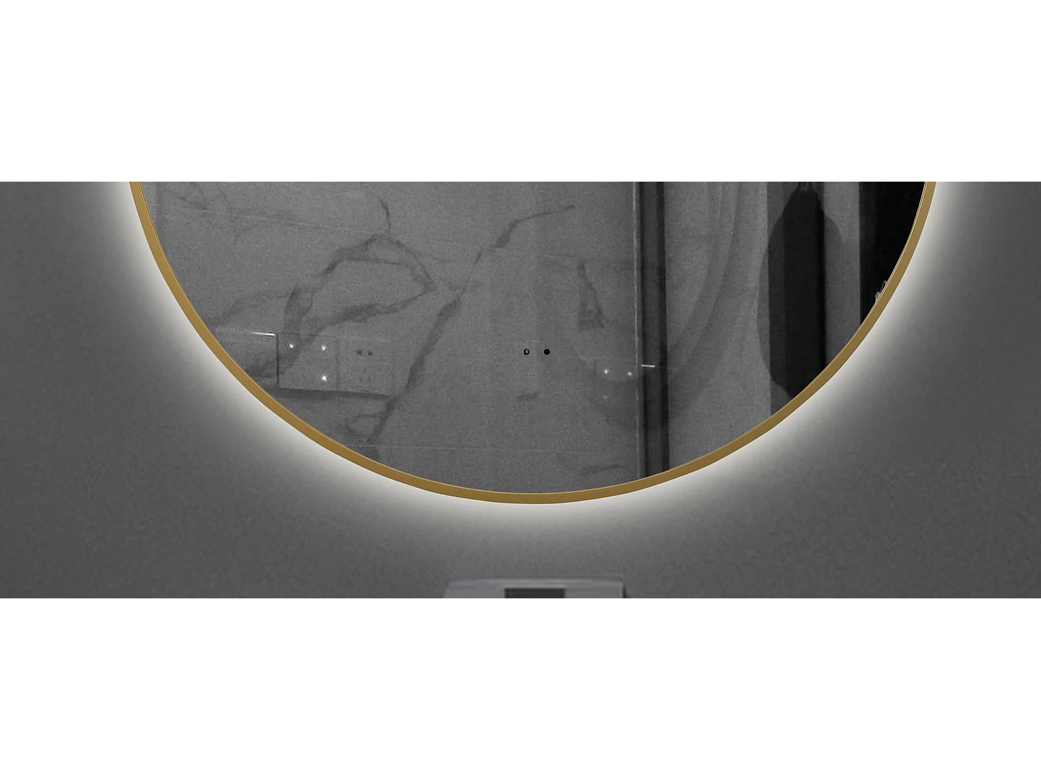 LuxuryBain- Miroir de salle de bain LED à luminosité variable 60cm rond avec cadre en aluminium doré, or et touche sensitive