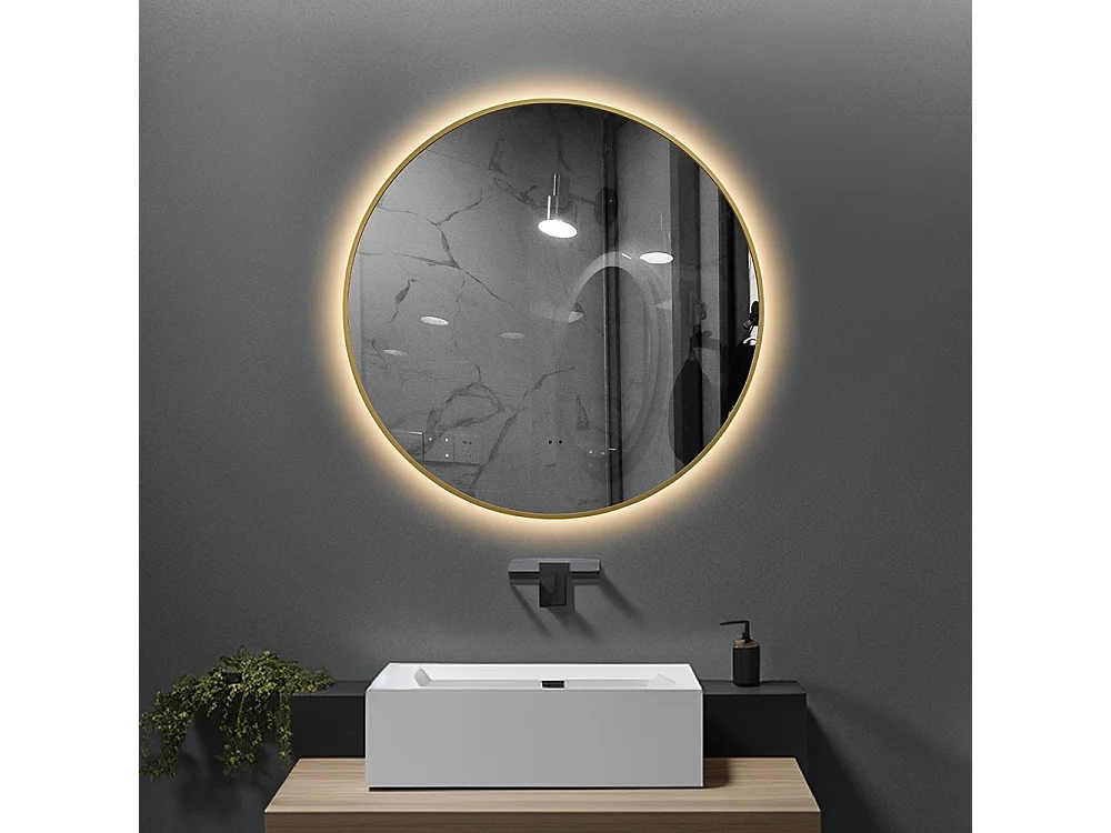 LuxuryBain- 60cm Ronde LED Badkamerspiegel met Gouden Aluminium Frame, Touch Sensor, Variabele Helderheid