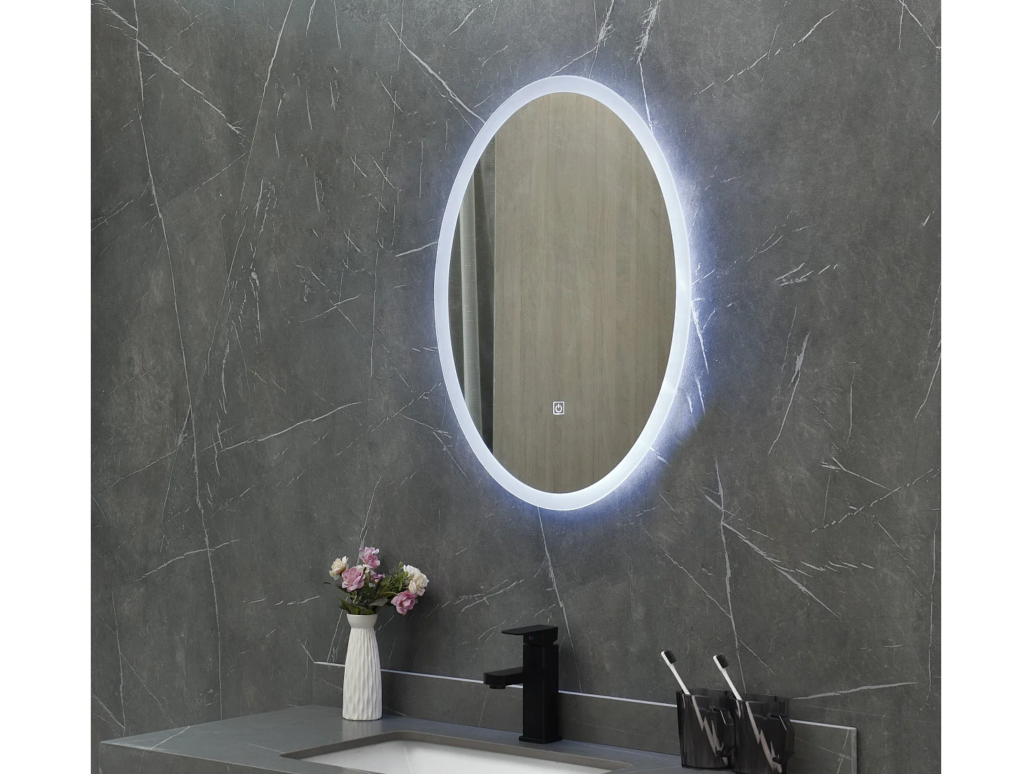 LuxuryBain- Miroir de salle de bain LED à luminosité variable 60x80cm oval