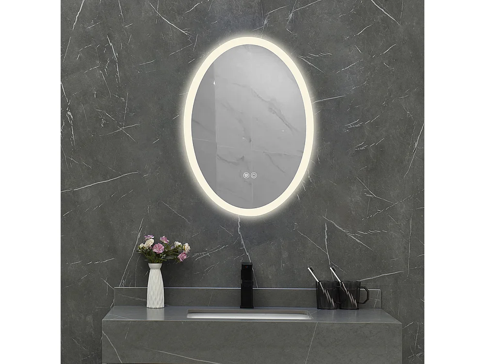 LuxuryBain- Ovale LED Badkamerspiegel 60x80cm met Variabele Helderheid, Wit, 24-30W Vermogen, Eenvoudige Installatie