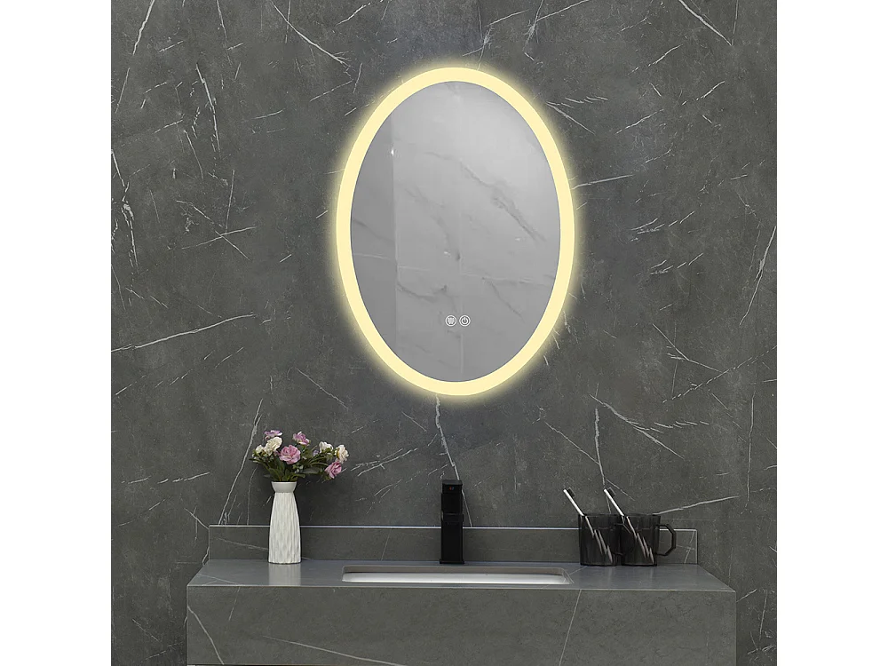 LuxuryBain- Ovale LED Badkamerspiegel 60x80cm met Variabele Helderheid, Wit, 24-30W Vermogen, Eenvoudige Installatie