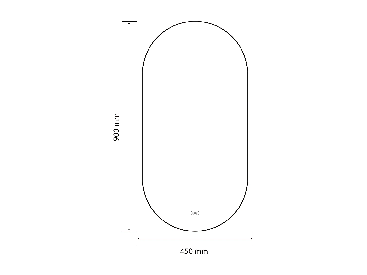 LuxuryBain- Miroir de salle de bain LED 45x90cm ovale anti buée avec cadre en aluminium noir