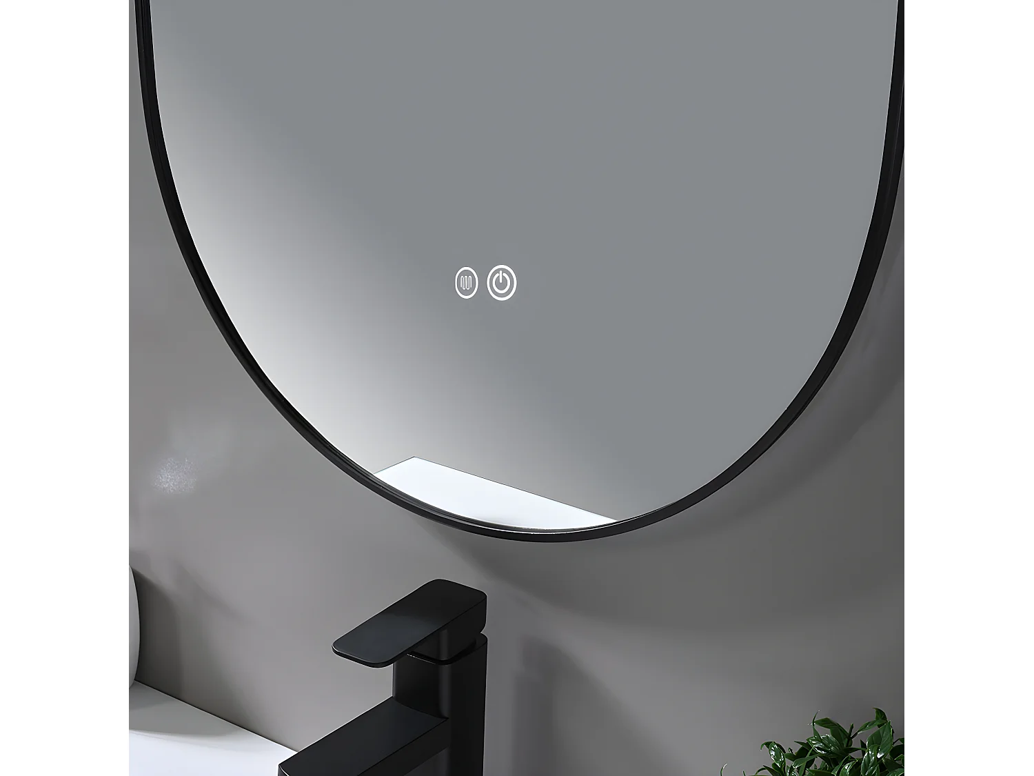 LuxuryBain- Miroir de salle de bain LED 45x90cm ovale anti buée avec cadre en aluminium noir