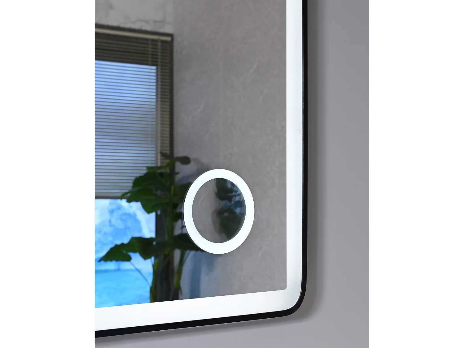 LuxuryBain- Miroir salle de bain LED 50x70cm avec cadre en aluminium noir et loupe grossissante x3