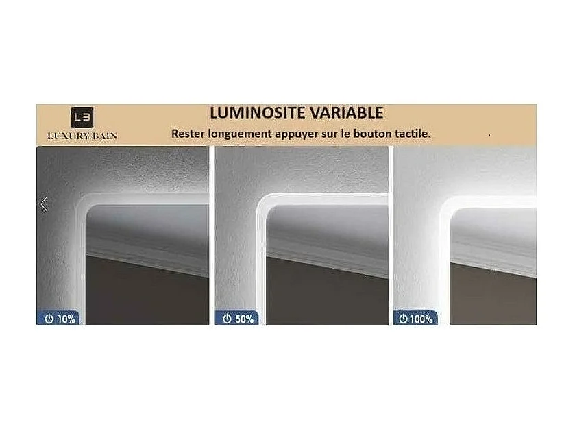 LuxuryBain- Miroir salle de bain LED 50x70cm avec cadre en aluminium noir et loupe grossissante x3